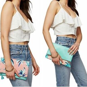 Rachel Pally Reversible Clutch - Mint / Tropical Print
